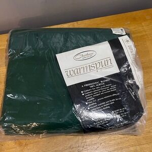 Chatham Warmspun Fiberwoven Blanket Full Forest Green Satin Trim Made in USA NEW
